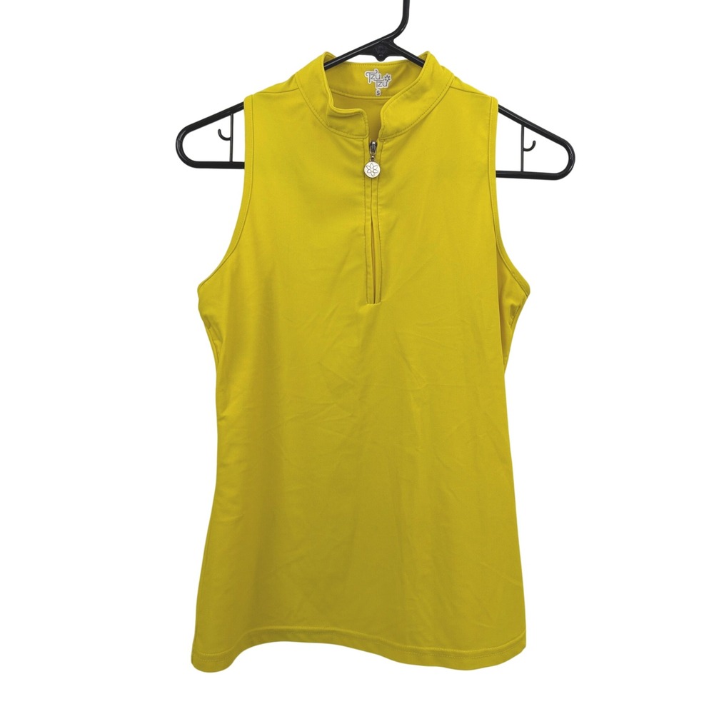 Tzu Tzu Top Womens Small Yellow Sleeveless Golf Tennis Quarter Zip Racerback